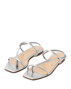 Aeyde 10mm Ella Metallic Leather Thong Sandals In Silver