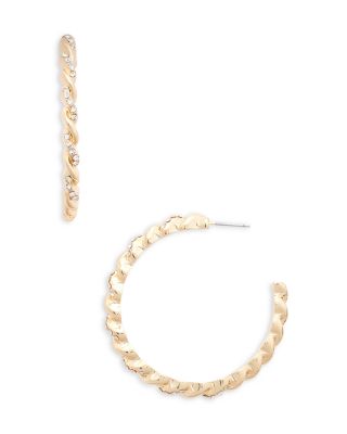 Aqua Pave Twist C Hoop Earrings in Gold Tone - Exclusive