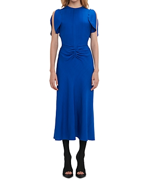 Shop Victoria Beckham Gathered Waist Midi Dress In Palace Blue
