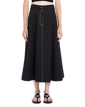 Shop Max Mara Yamato Cotton And Linen Flared Skirt In Black