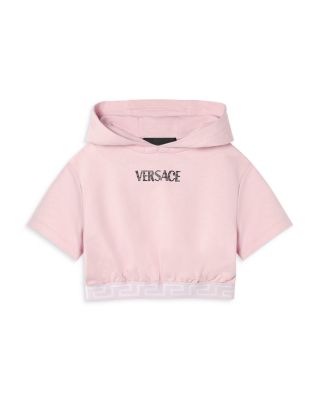 Versace - Girls' Logo Embroidered Cropped Short Sleeve Hoodie - Big Kid