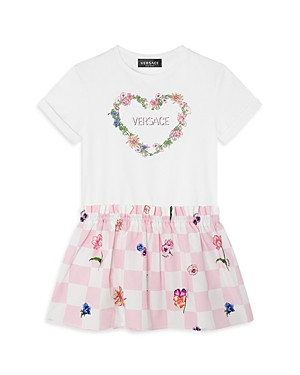 Shop Versace Girls' Blossom Tee Shirt Dress - Little Kid In White+pink