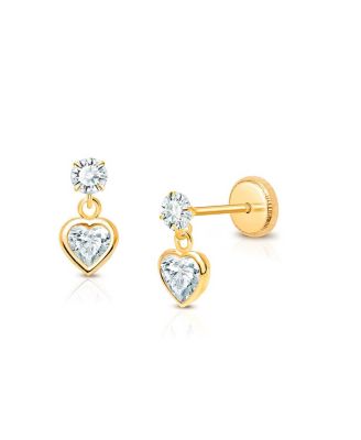 Tiny Blessings - Girls' 14K Gold Fearless Heart Clear Drop Earrings - Little Kid, Big Kid