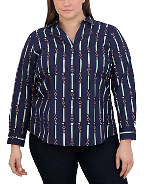 Shop Foxcroft Plus Mary Keychain Stripe Shirt In Navy Multi