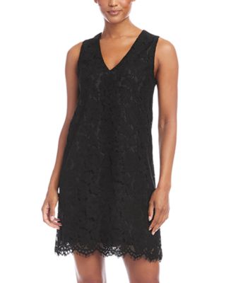 chinese dress ladies Karen Kane V Neck Scallop Hem Lace Dress, XS, Black