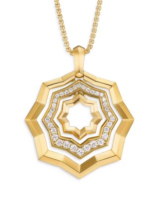 David Yurman Stax Zig Zag Pendant Necklace in 18K Yellow Gold with Diamonds, 28mm