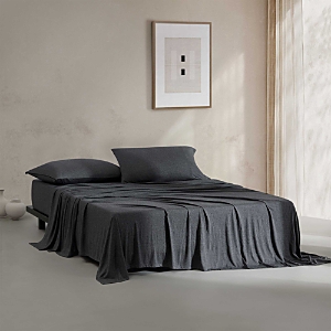 Shop Calvin Klein Modern Cotton Blend Melange Jersey 4 Piece Sheet Set, Queen In Dark Grey