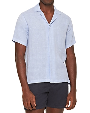 Shop Orlebar Brown Maitan Ii Short Sleeve Button Front Shirt In Soft Blue