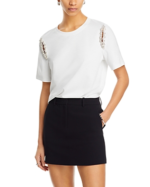 Shop Milly Avril Cotton Crystal Cut Out Top In White