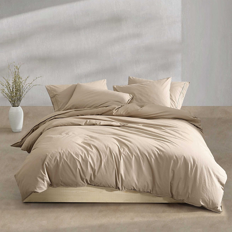 Calvin Klein Washed Percale 3 Piece Comforter Set, Queen In Camel Brown