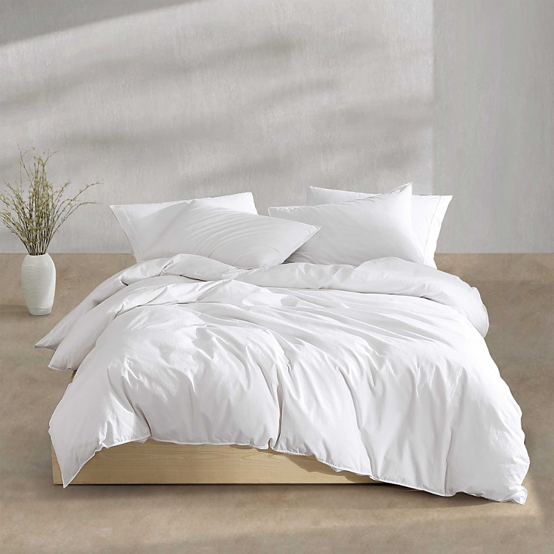 Calvin Klein Washed Percale 3 Piece Duvet Cover Set, King In White