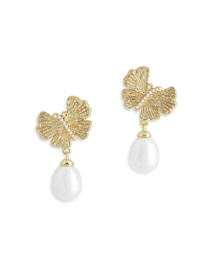 Butterfly Cultured Freshwater Pearl Drop Earrings in 18K Gold Plated