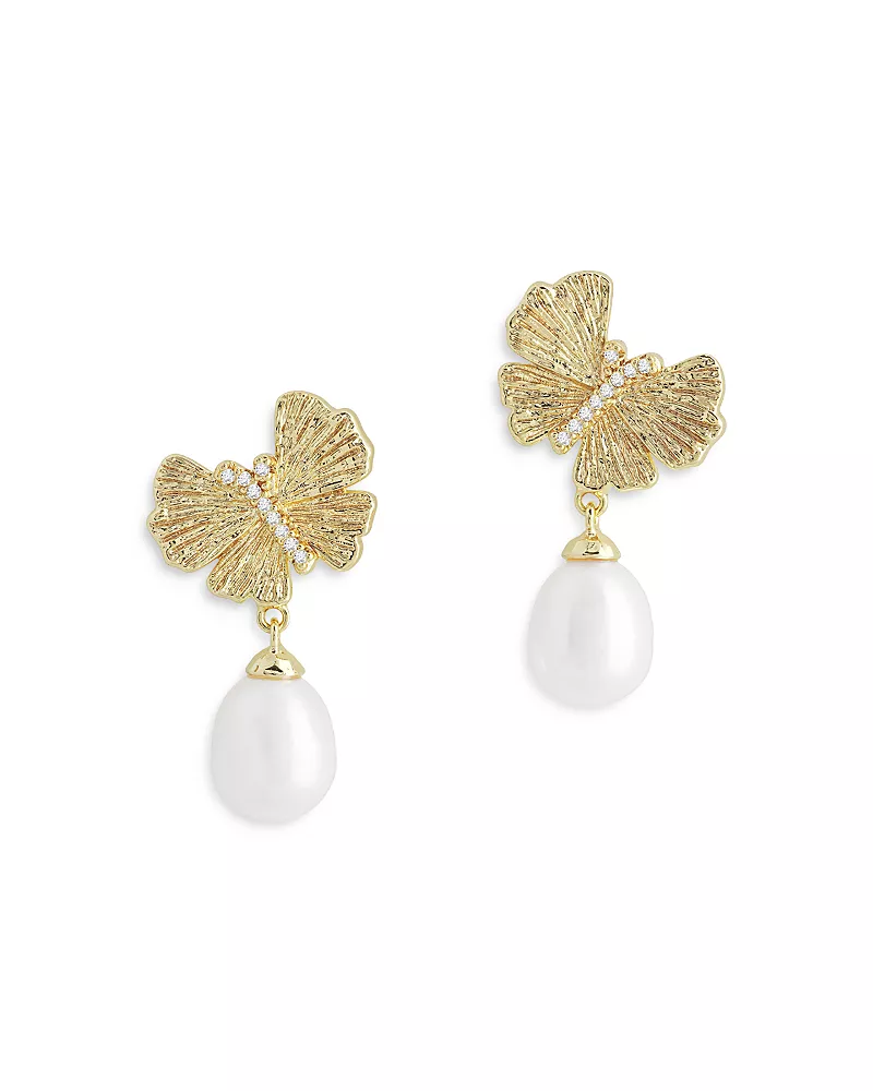 Anabel Aram Butterfly Cultured Freshwater Pearl Drop Earrings in 18K Gold Plated