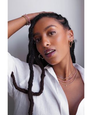 14K Yellow Gold Pink Rhodochrosite Bead Statement Necklace, 16-18"