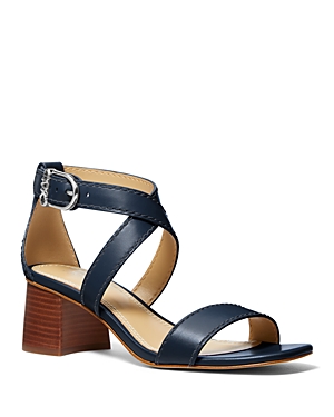 Shop Michael Kors Michael  Women's Ashton Block Heel Sandals In Navy