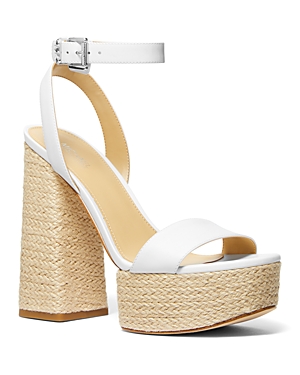 Shop Michael Kors Michael  Women's Ashton Espadrille High Heel Platform Sandals In Optic White