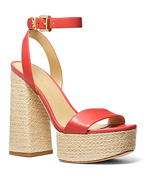 Shop Michael Kors Michael  Women's Ashton Espadrille High Heel Platform Sandals In Spiced Coral