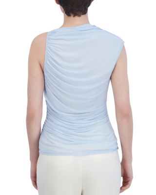 Asymmetric Shirred Mesh Top