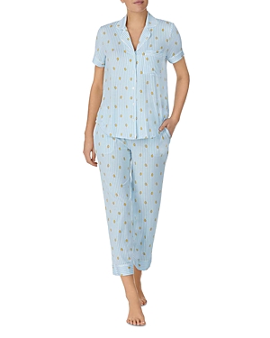 Shop Kate Spade New York Printed Cropped Pajamas Set In Blue Stripe