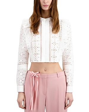 Shop The Kooples Embroidered Long Sleeve Cotton Shirt In White