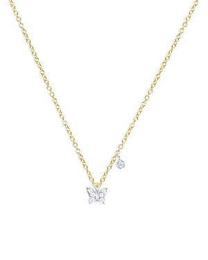 14K White Gold & 14K Yellow Gold Diamond Butterfly Pendant Necklace, 18
