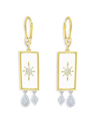 Meira T - 14K Yellow & White Gold Diamond Starburst Rectangle Drop Earrings