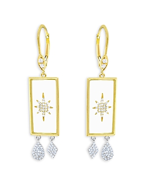14K Yellow & White Gold Diamond Starburst Rectangle Drop Earrings