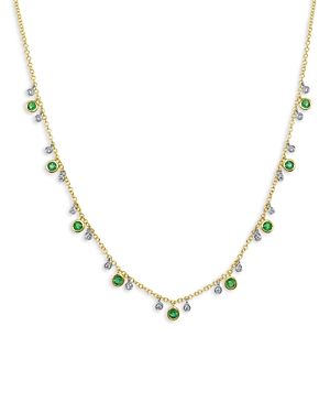 14K White & Yellow Gold Emerald & Diamond Dangle Collar Necklace, 18