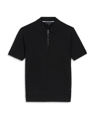 Textured Short Sleeve Quarter Zip Polo Shirt