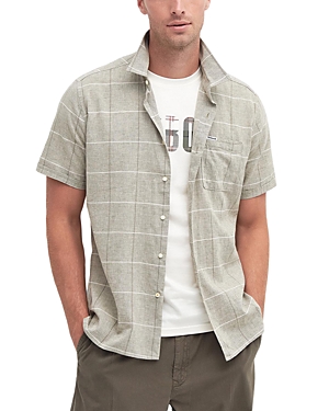 Shop Barbour Swaledale Printed Short Sleeve Button Front Shirt In Olive