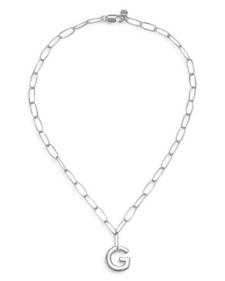Paperclip Link Chain Initial Pendant Necklace in Rhodium Plated, 18"