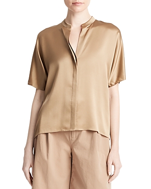 Vince Short-sleeve Dolman Button-front Silk Blouse In Cocoon