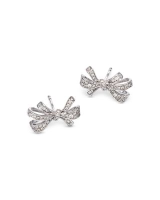 Diamond Bow Stud Earrings in 14K White Gold, 0.35 tcw