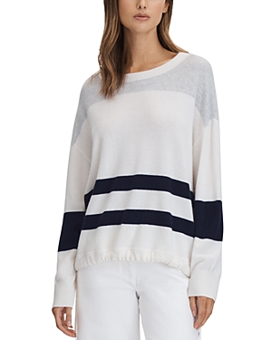 Shop Reiss Allegra Stripe Crewneck Sweater In White/gray