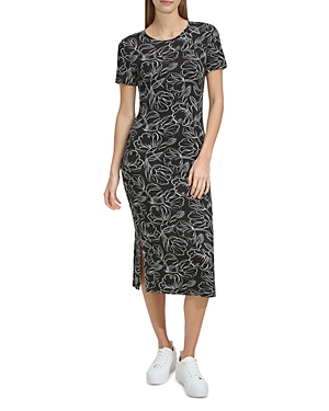 Shop Marc New York Short Sleeve Midi T Shirt Dress In Black Floral