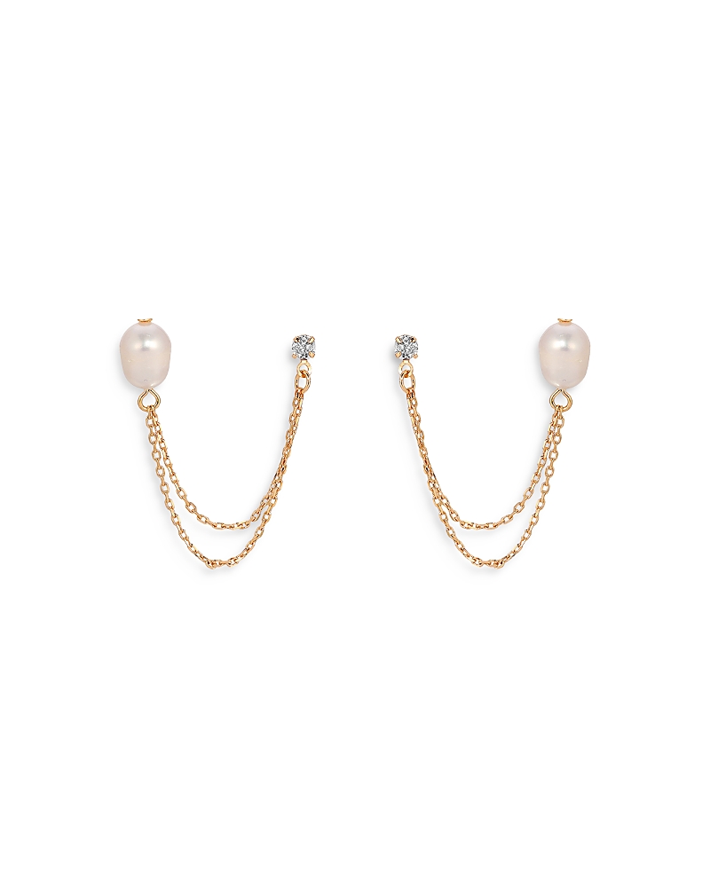 Ettika Double Post Pearl and Crystal Draped Chain Earrings