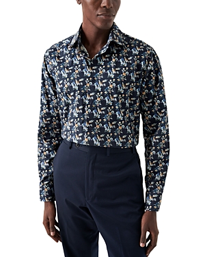 Shop Eton Contemporary Fit Floral Print Dress Shirt In Navy Blue