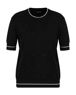 Shop Emporio Armani Short Sleeve Logo Sweater In Solid Black