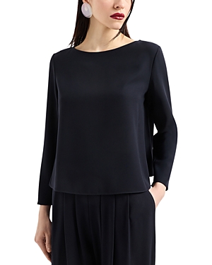 Shop Emporio Armani Cady Ruffled Back Blouse In Navy Blue