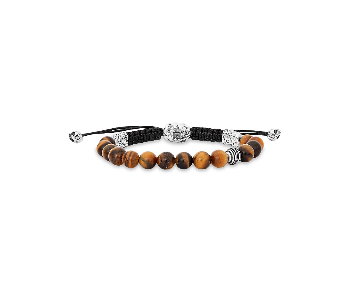 John Varvatos Men's Sterling Silver Wrap Tiger Eye Beaded Adjustable Cord Bracelet
