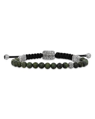 John Varvatos Sterling Silver Snakeskin Jade Beaded Adjustable Bracelet