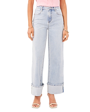 1.state High Waist Cuffed Wide Leg Jeans In Light Blue