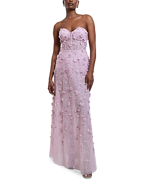 Shop Bcbgmaxazria Strapless Floral Applique Dress In Lilac