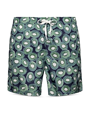 Shop Eton Printed 5 Swim Trunks In Navy Blue