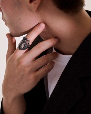 14K Yellow Gold & Silver Naga Diamond, Black Sapphire, Blue Sapphire, & Black Spinel Dragon Ring