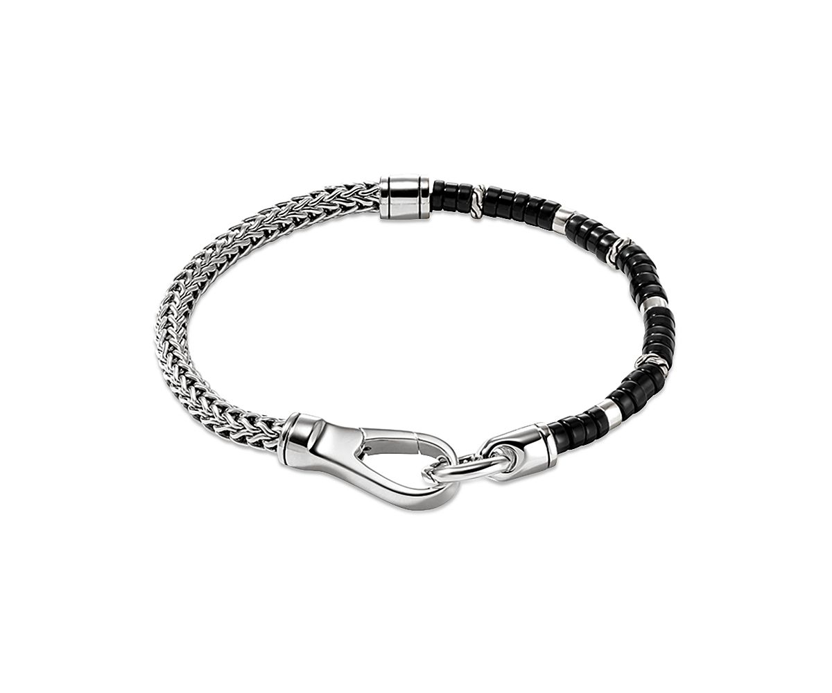 John Hardy Sterling Silver Heishi Black Onyx Beaded Flex Bracelet
