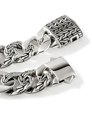 Men's Sterling Silver Carved Chain Etched Curb Link Bracelet