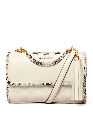 Shop Tory Burch Small Fleming Tweed Trim Convertible Shoulder Bag In New Ivory/gold