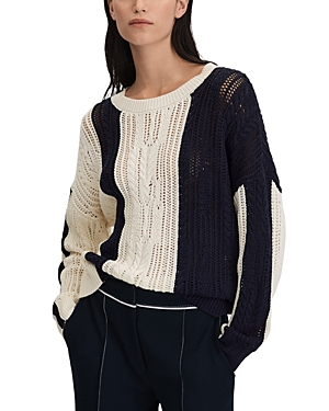 Shop Reiss Terry Color Blocked Open Stitch Sweater In Cream/navy