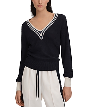 Shop Reiss Tammy Contrast Trim Sweater In Navy/white